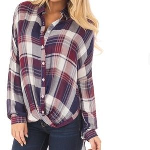 Lime Lush plaid hi low top blouse small